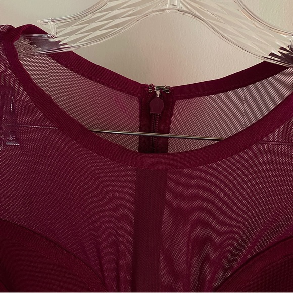 WORLD OF WOMEN COUTURE berry bodycon sheer cocktail cut out dress - Picture 4 of 10